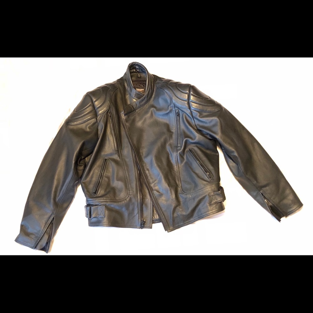 Mega Force leather motorcycle armored jacket.